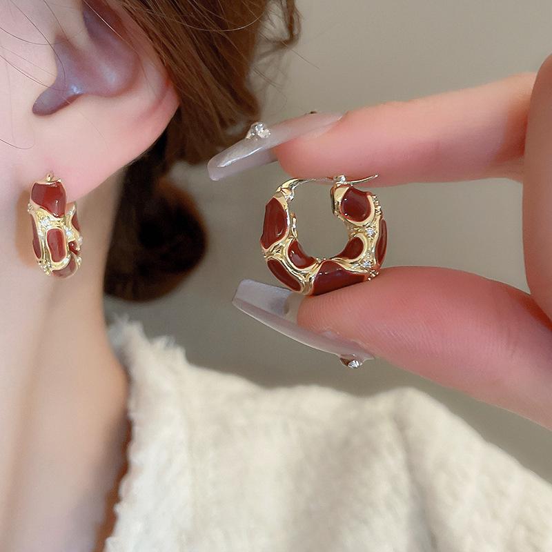 French Enamel Hoop Earrings - Women's Luxury Retro Circle Drip Oil Fashion Jewelry