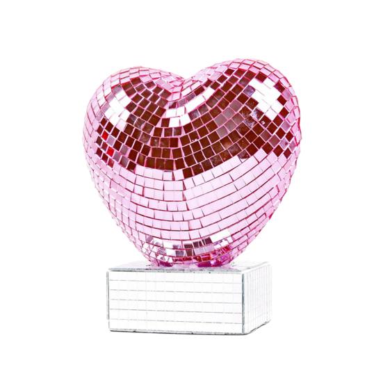 Figurka Serce Disco Błyszczące Czerwono-Różowe Serce Kształt Centralny Element Stołu Romantyczne Odbijające Lustro Disco Serce na Walentynki Rocznicę Ślub