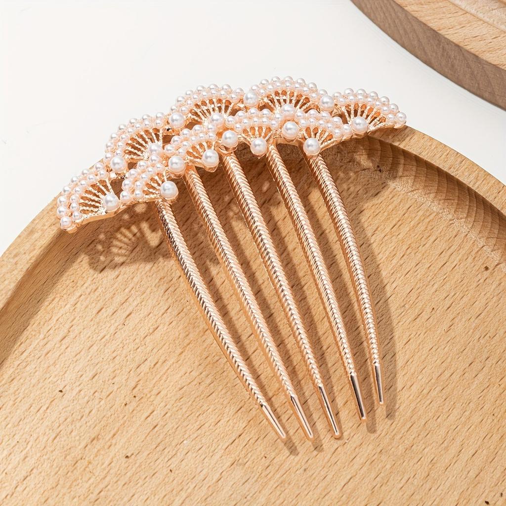 Chinese Style Hair Comb Imitating Pearls Hanfu Women's Braided Hair Crystal Five Tooth Comb High-end Versatile Hair Accessories