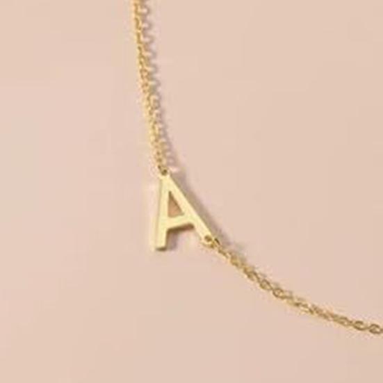 Gold Initial Necklace for Women Tiny Sideways Letter Pendant Chain Necklace Gold Plated Jewelry
