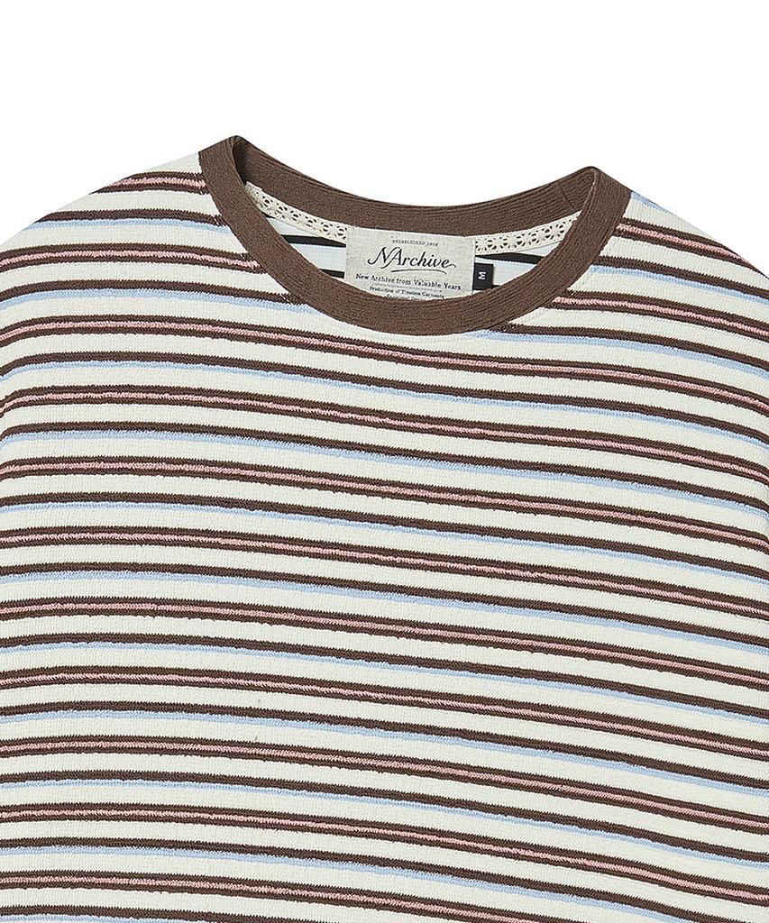 BEYOND CLOSET [Collection Line] Airy Stripe Short Sleeve Knit Multi
