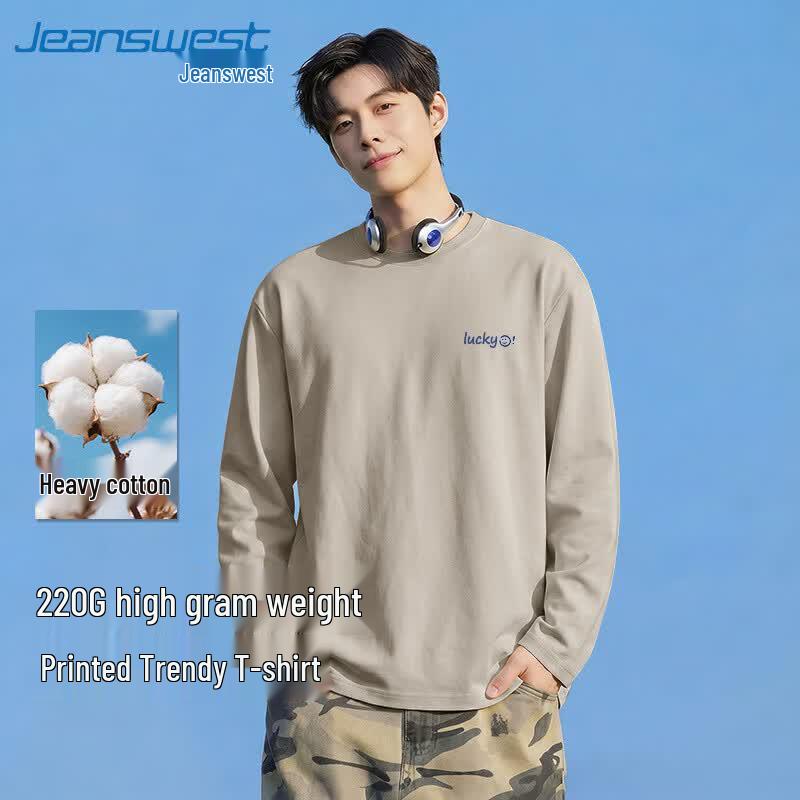 Jeanswest Men s Trendy American Heavyweight Cotton Long Sleeve Crew Neck T-Shirt 5XL легкие хаки