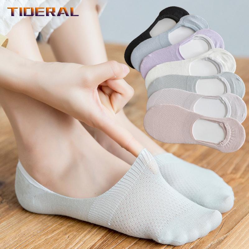 

5 пар женские невидимые носки тапочки летние силиконовые нескользящая сетка дышащий носок-лодка низкий хлопок без показа тонкие женские носки