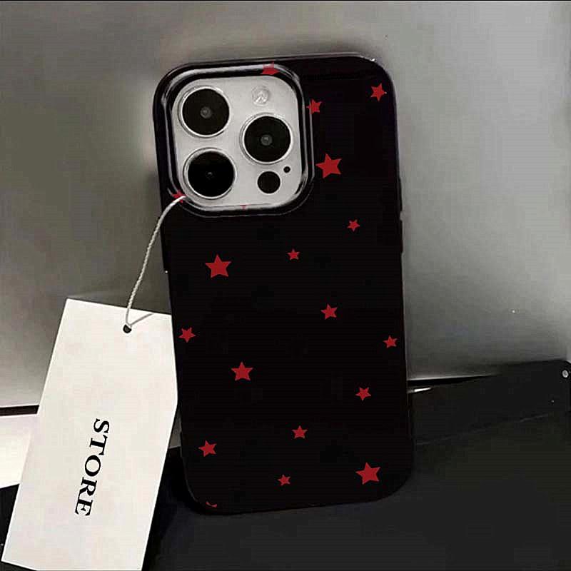 Black White Star Pattern Design Protective Cover for iPhone 17 16 15 14 13 12 11 16E Series Pro Max Plus