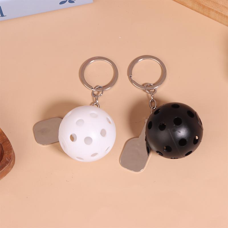 Creative Pickleball Racket Metal Keychain Colorful Hollow Golf Ball Keychains Pickle Dink Ball Fans Party Gift Bag Pendant