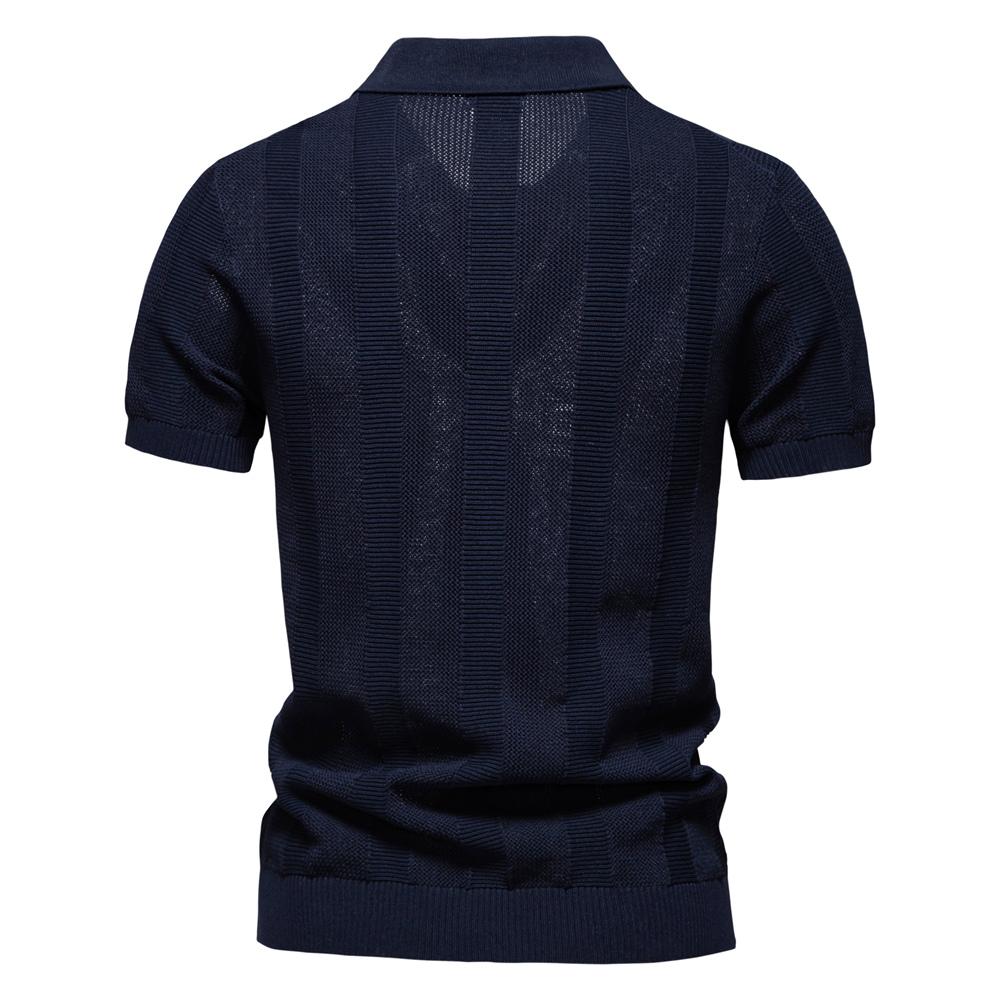 STORN Men's Solid & Striped Mesh Polo Shirt - Breathable Knit Casual Top with Turn-Down Collar