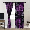 Set Of 2 Halloween Purple Rose Skull Design Pattern Printed Curtains Window Decorations Home Room Curtain Made Polyester