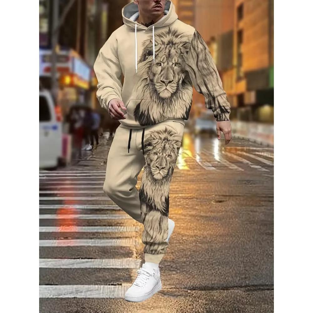 Two Piece Hoodie Pant Sets Animal Wolf Lion 3d Print Set Men Women Fashion Hoodie+Pant 2Piece Sets Tracksuit Suit Sports Comfort