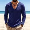 T-shirt décontracté à manches longues et col en V profond pour homme, coupe ample et extensible, pour le printemps et l'automne