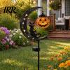 Retro Eisen Sichelmond Kürbis Licht Schwarze Katze Halloween Spießlicht, Solare Metalllaterne mit LED Hofdekoration Warmes Leuchten, Gruselige Hofdekoration