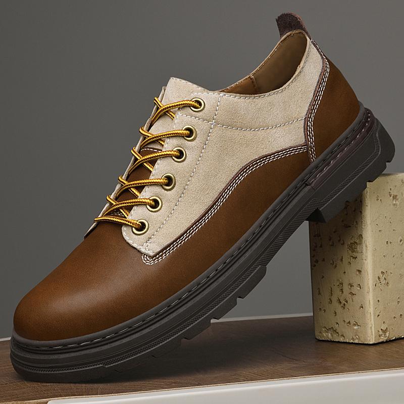 British Style Men's Work Shoes Thick Soled Casual Shoes Men's Leather Trendy Shoes Retro Style Luxury Shoes