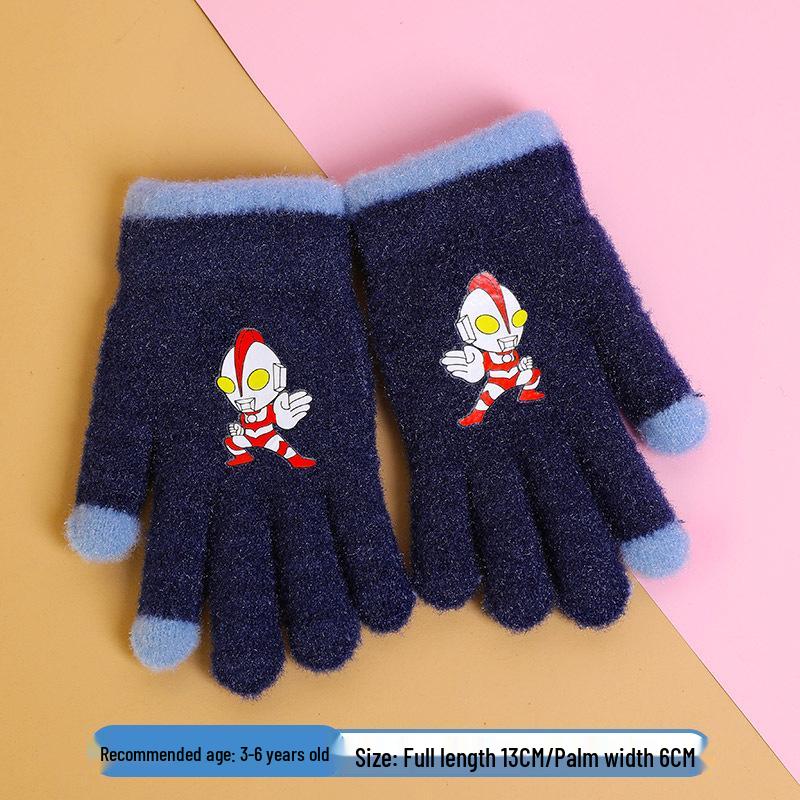 Warm Plush Five-Finger Winter Gloves for Boys and Girls (0-12 Years)