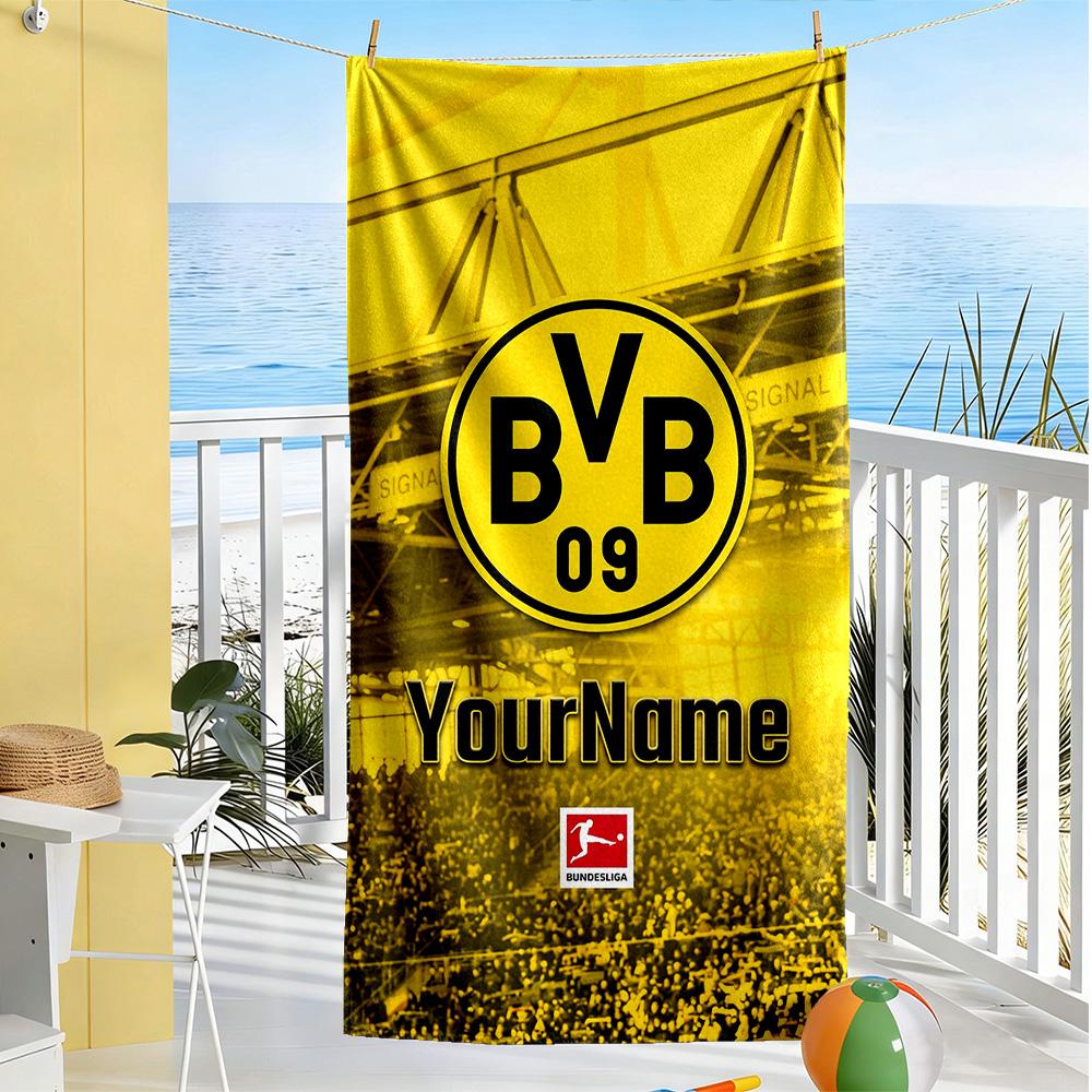 Borussia Dortmund Customize Text Beach Towel Quick-Dry Soft Microfiber Ideal for Travel Outdoor Swim Pool Yoga Surf Camping Hiking Gym Gift Holiday