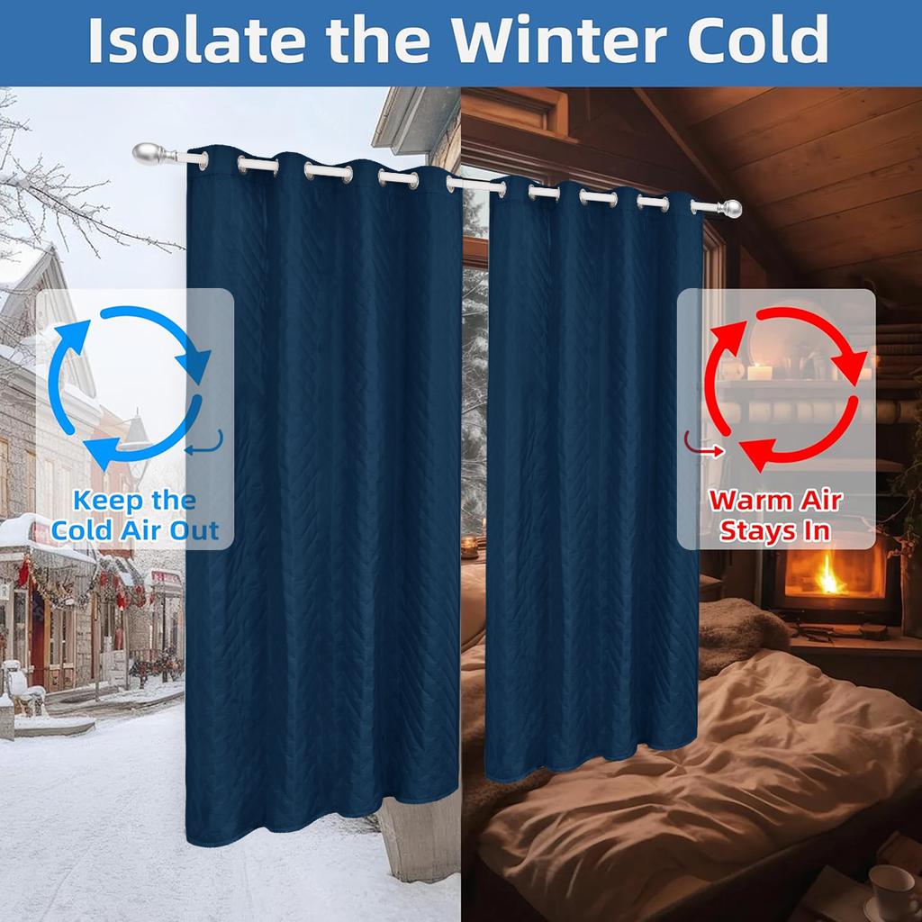 1panel Solid Colour 100% Blackout Winter Curtain, Warm Curtains for Living Room, Bedroom, Add Cotton Curtains Grommet Top