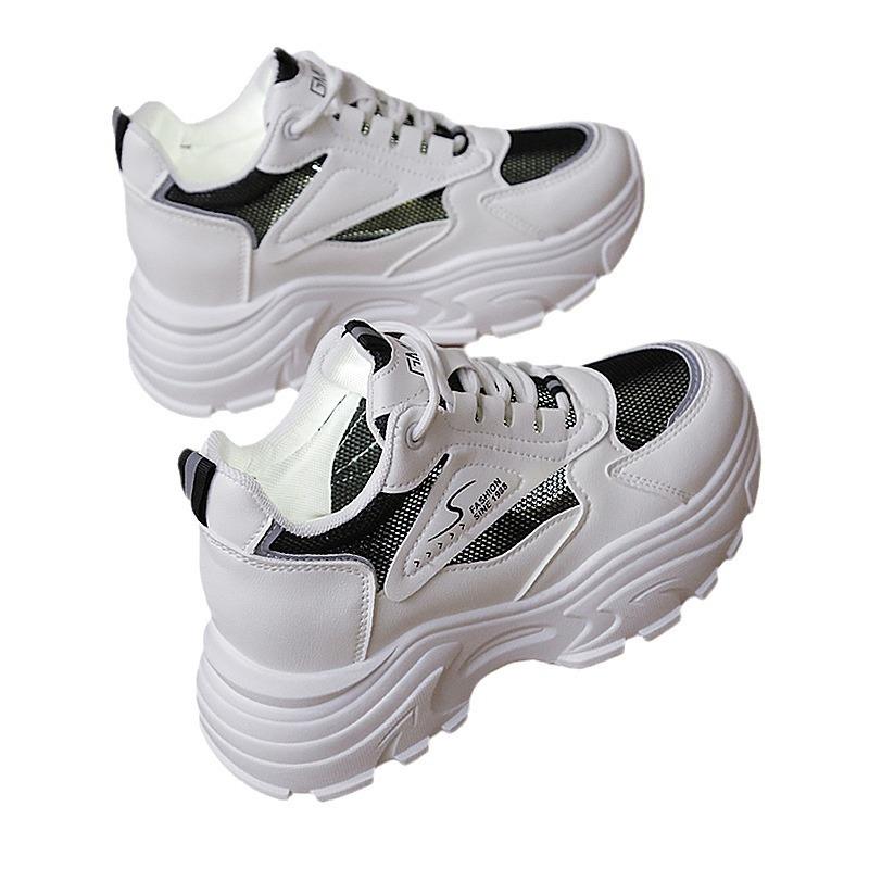 Small Inner Height Increase Small White Shoes Women's Thick-soled Versatile 2025 Spring and Autumn New Dad Women's Breathable Casual Sports Shoes