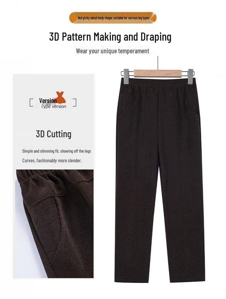 Women's Plus Size High Waist Corduroy Pants for Middle-aged & Elderly - Autumn/Winter, Thickened Velvet, Straight Leg, Mom & Grandma Fit