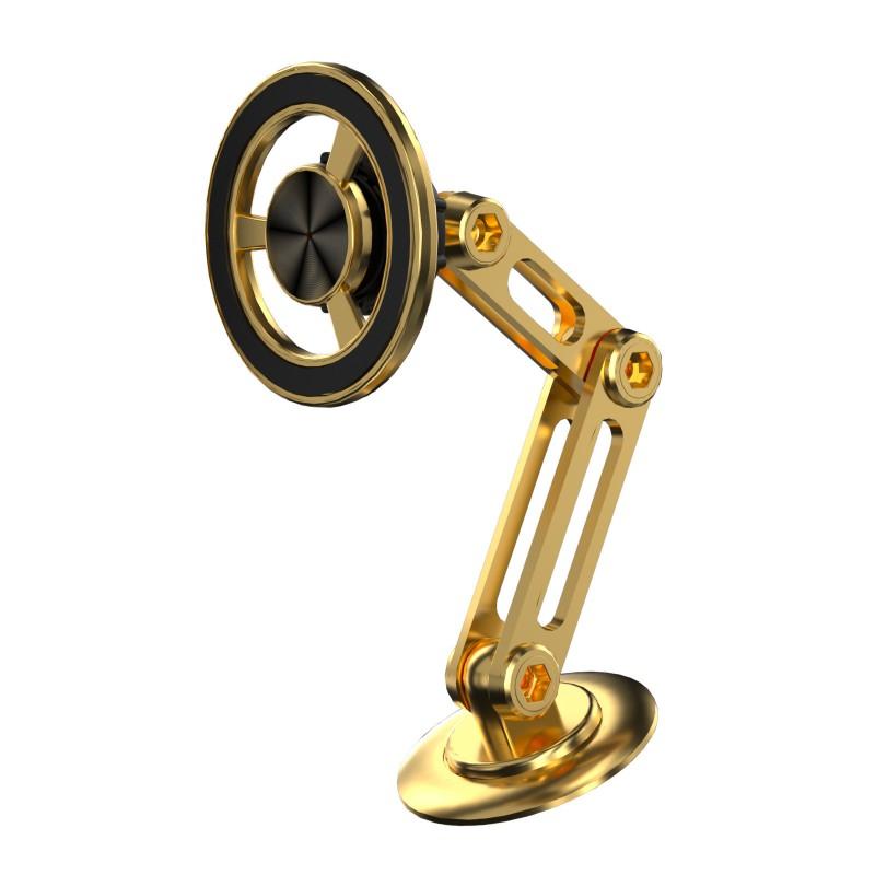 Magnetic Car Phone Holder Dashboard With Adjustable Arm Strong Magnet 2 Metal Rings Adhesive Pads