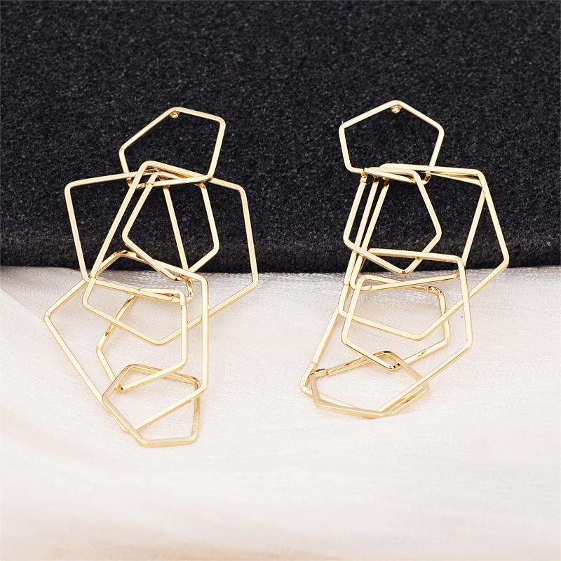 

Long Exaggerated Hanging Earrings for Women Multi-layers Hollow Polygon Pendants Dangle Earrings Geometry Element Boho Earrings