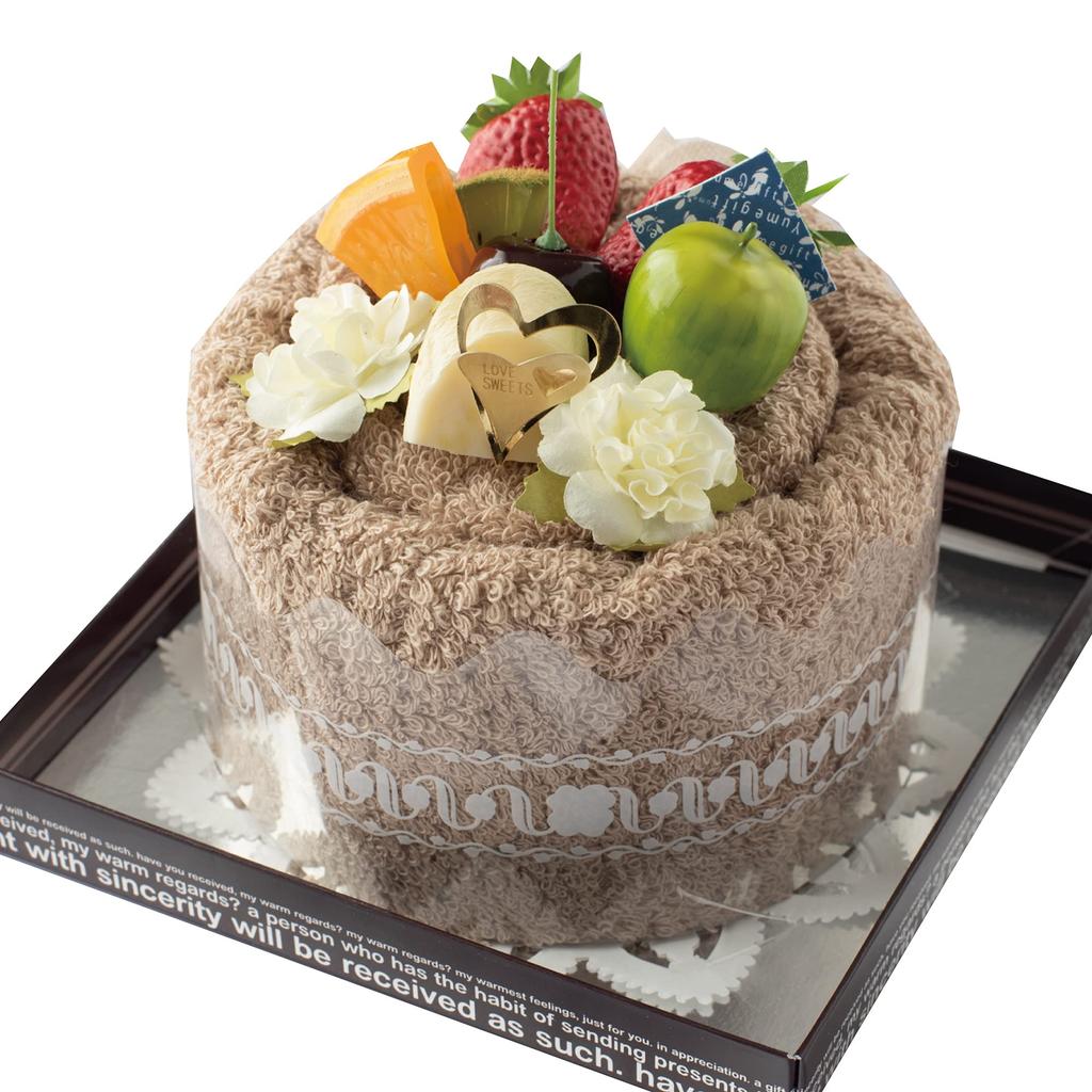 Senshu Towel Fruit Towel Cake, Birthday Cake, Present, Towel Gift, Handmade In Japan (Mocha)