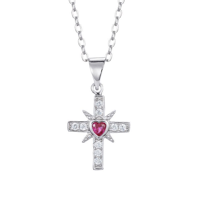 GemChic Women's Exquisite Embed Zircon Cross Love Shape Pendant Necklace Female Simple Clavicle Chain Birthday Christmas Jewelry Gift