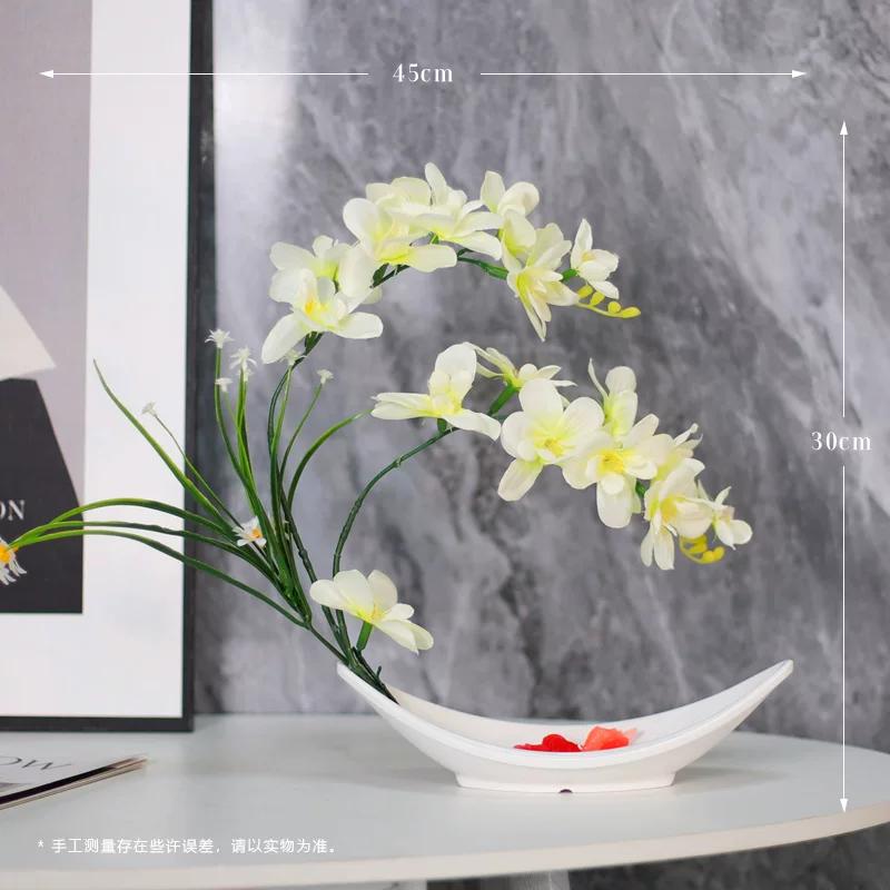 Simulated Butterfly Orchid Ceramic Flowerpot Fake Flower Set Decoration Home Livingroom Entrance Desktop Bonsai Ornaments Crafts