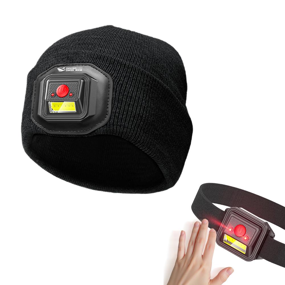 

Unisex Beanie Hat LED Light Knitted Hat With Motion Sensor Head Lamp Warm Elastic Beanie Night Fishing Hiking Glow Bonnet чёрный