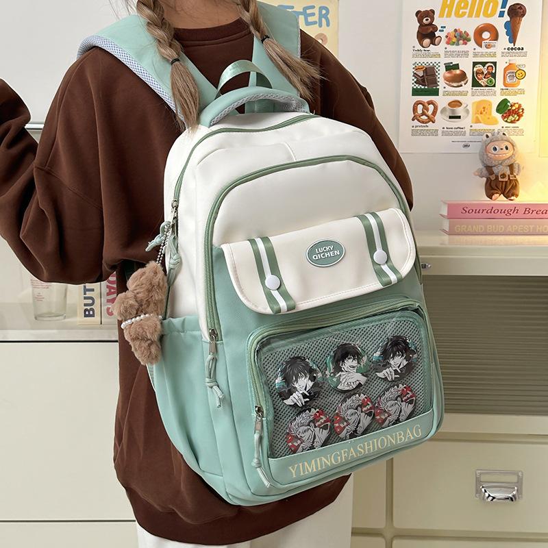 Japanese Ins Clear Student Light School Bag Cute College Girl Contrast Elementary and Junior High School Student Backpack