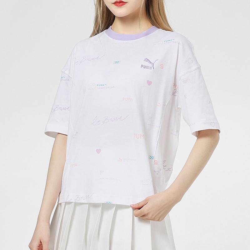 Puma Digit Print Tee Women Tops White 531284-02