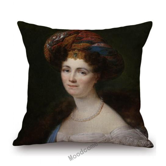 Royal Ancient European Elegant Madame Lady Princess Family Party Portrait Oil Painting Decorative Pillow Sofa Cushion Cover