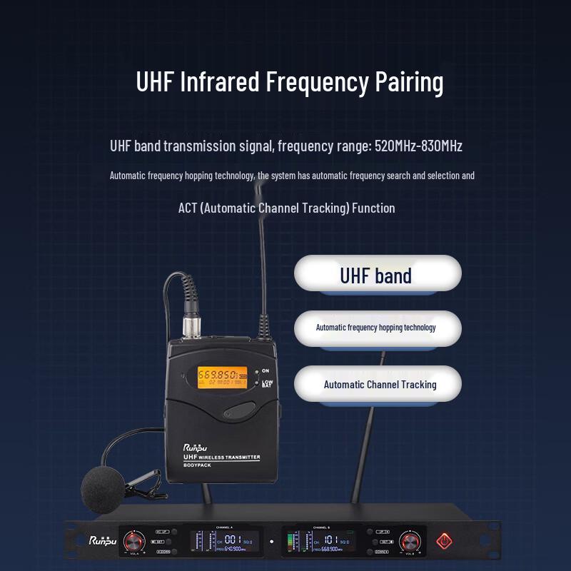 Runpu Professional UHF Wireless Dual Lavalier Microphone System (CN version)