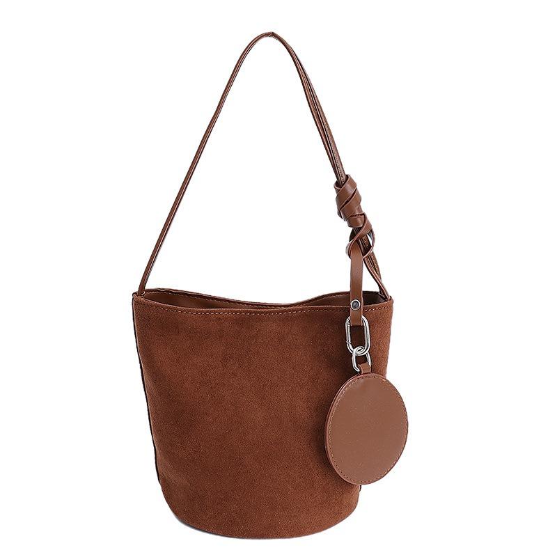 Textured Shoulder Bag Women's Suede Portable Bucket Bag Simple Daily Large-capacity Bag