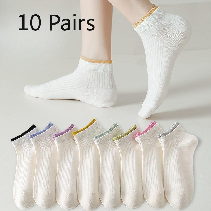 

10 пар женских тонких носков-рокеток для весны и лета, полностью впитывающих пот, однотонных, низких белых носков 10 Pairs