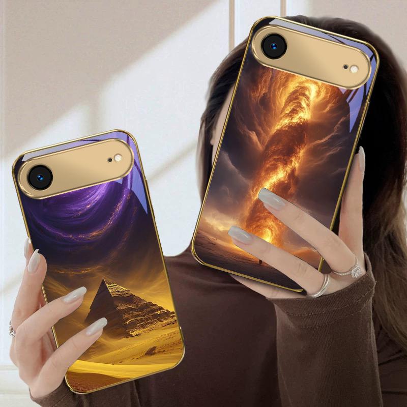Пылающий туманный вихрь Для iPhone Air 16E 15 PRO 14 13 Plus 12 mini 11 17 Pro Max XR 16 17ProMax 17Pro Золотой стеклянный чехол для телефона