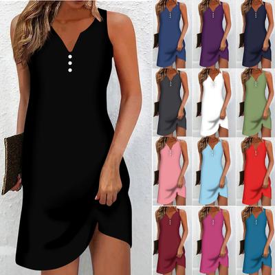 Kadın Günlük Elbise Tank Elbise Çiçek Düğme Baskı V Yaka Mini Elbise Aktif Moda Dış Mekan Sokak Kolsuz Gevşek Fit Yaz