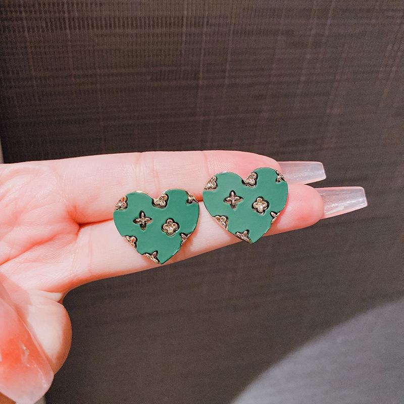 Silver Needle Paint Small Flower Love Stud Earrings Simple Mori Small Fresh Temperament Earrings Fashion Style Stud Earrings Women