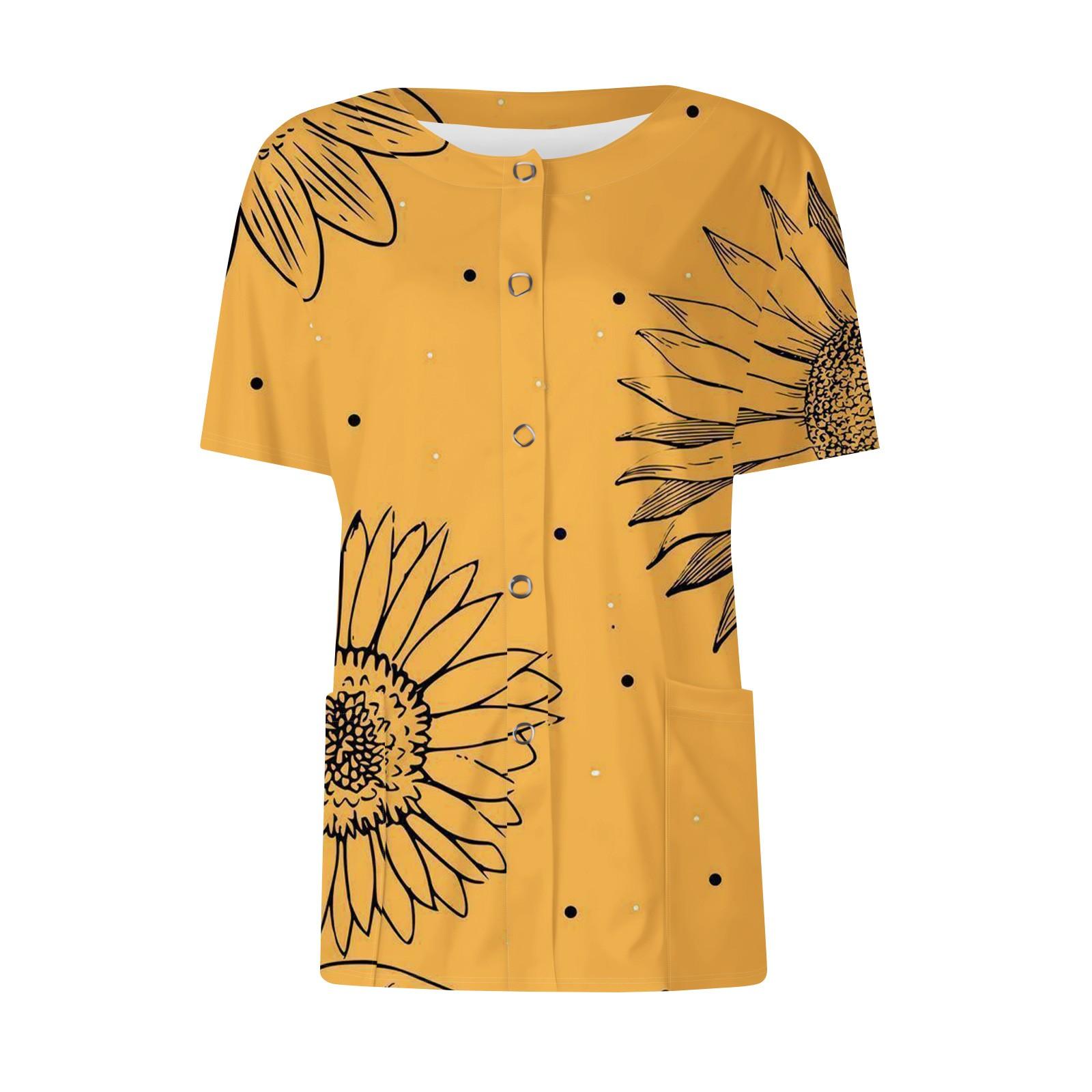 

Женские карманы с короткими рукавами и рисунком, воротник-стойка с рабочим принтом, однобортная защитная одежда, куртка-кардиган, топ XL жёлтый