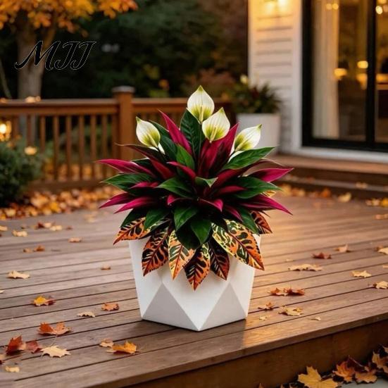 Realistic Artificial Ferns Fern Plant, Autumn Themed Faux Greenery Arrangement, UV Resistant Fake Sunroom Decoration Plants Leaves for Garden