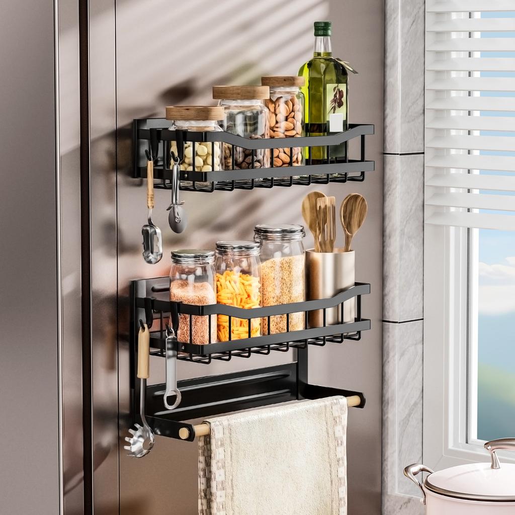 Refrigerator side storage rack Multifunctional non-punching wall-mounted kitchen Refrigerator magnetic storage rack Multi-layer