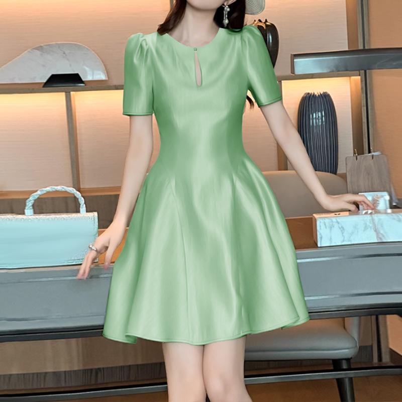 

ZANZEA Женское элегантное повседневное платье А-силуэта с круглым вырезом и короткими рукавами M зелёный