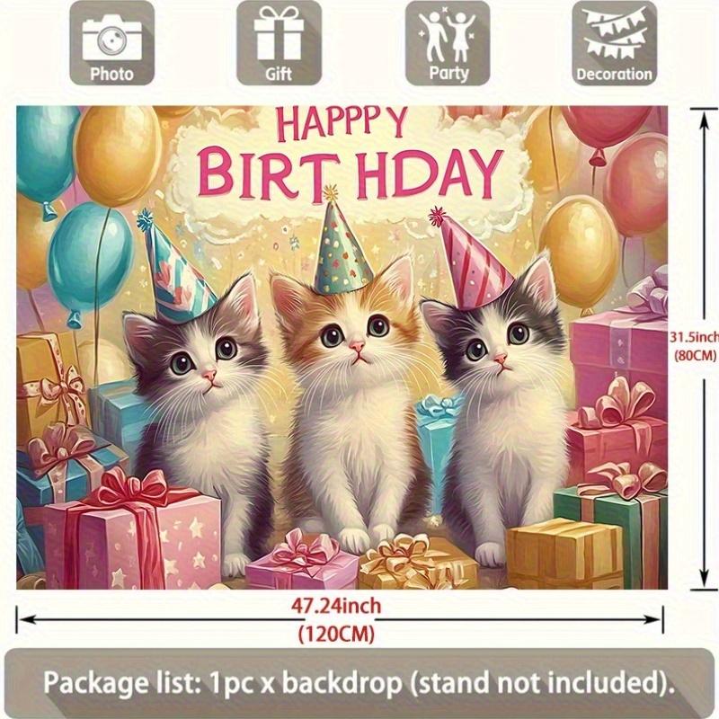 Party Backdrop Kittens Adorable Trio Balloons Festive Celebrations Photo Booth Decor Birthday Party Decor