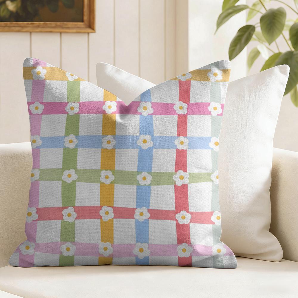 Daisy Pattern Cushion Cover Natural Linen Pillow Cover Double-Sided Print Cushion Cover For Sofa Home Decor