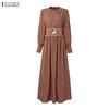 ZANZEA Muslim Casual Women Round Neck Long Sleeve Loose Print Dress