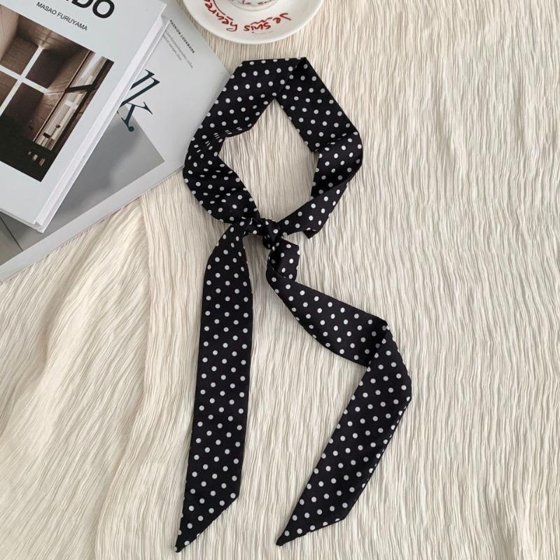 Silk scarf long strip new polka dot blue silk scarf neck scarf multi-purpose headscarf headband hair tie bag streamer belt belt