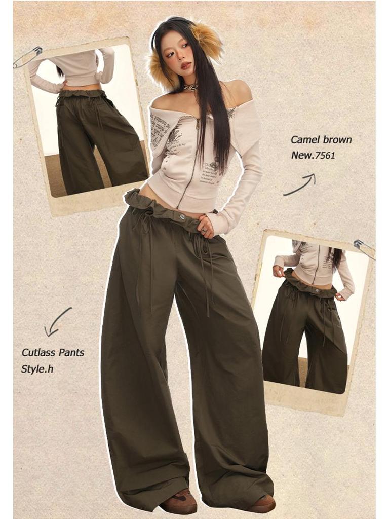 American Floral Balloon Pants - Women's Elastic Waist, Loose, Tie-Up, Slimming, Wide-Leg Design for Autumn & Winter