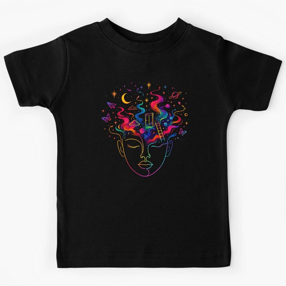 Technicolor Cosmic Mind Galaxy Dreamer Psychedelic Face Art Kids T-Shirt 140