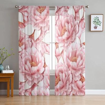 Vackra Pionrosa Blommor Tyll Fönstergardin För Vardagsrum Sovrum Voile Skira Gardiner Kökstillbehör Draperier