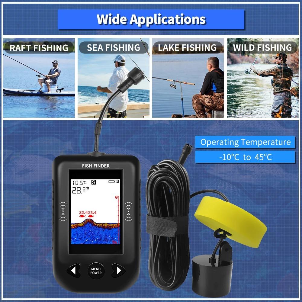1PC Erchang Přenosný hledač ryb Hloubka vody Echo Sounder Teplota Fishfinder s drátovým sonarovým snímačem Převodník pro rybaření