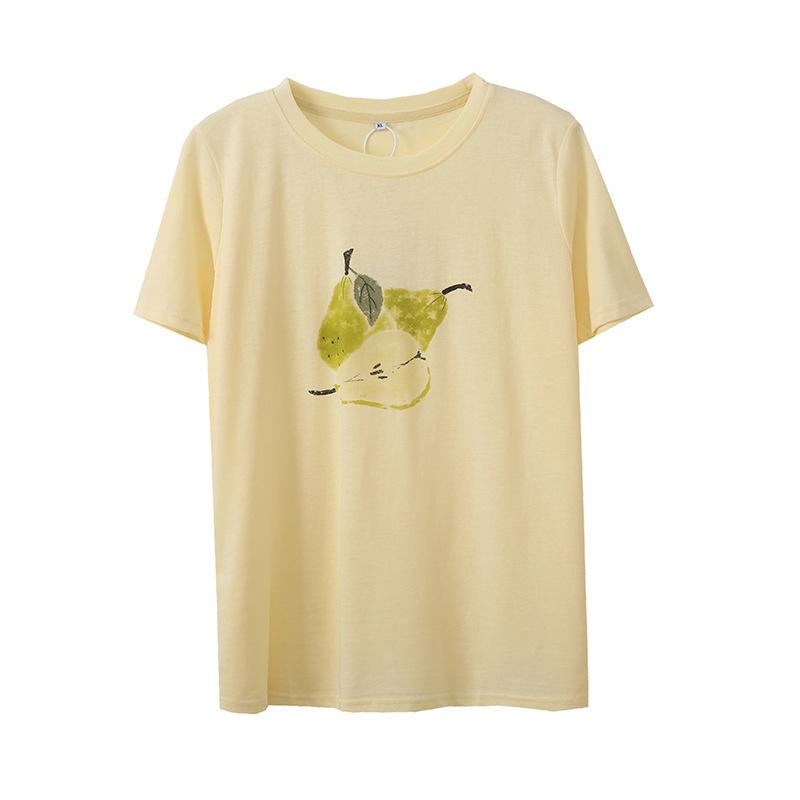 Fat mm summer pullover round neck big pear print T-shirt new loose cool and thin top 272767