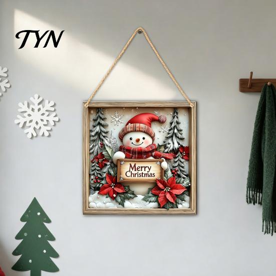 Xmas Door Hanger Christmas Wooden Hanging Sign, Gnome Snowman Angel Candle 2D Wood Plaque, Indoor Holiday Party Decor Vintage Wall for Home