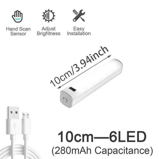 

Беспроводной датчик подсветки рукой подсветка под шкафом USB перезаряжаемый светодиодный светильник для шкафа с регулируемой яркостью ночник для шкафа кухни лестницы WHITE